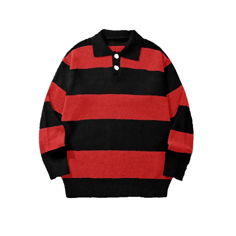 Mens Striped Knit Sweater With A Contrasting Color Collar