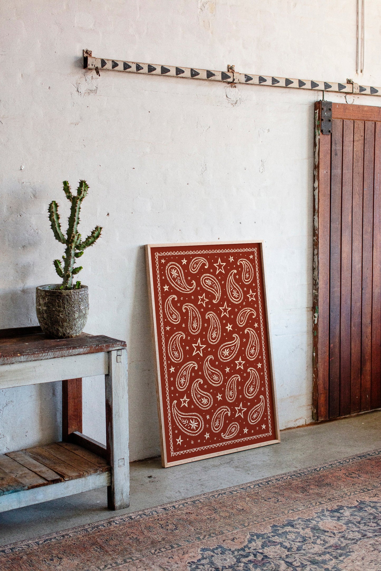Vintage rotes Bandana mit Sternen und Paisley-Muster