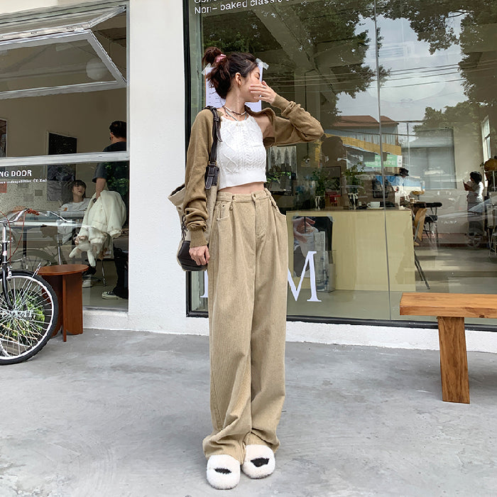 Chenille Corduroy Wide Leg Pants For Women