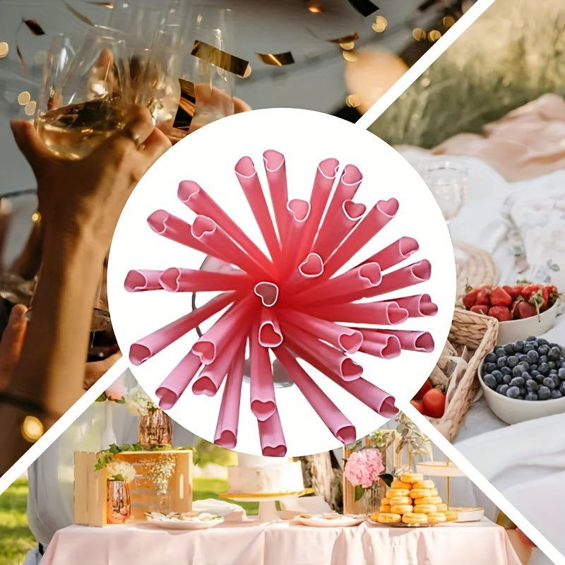 50 disposable heart-shaped pink straws