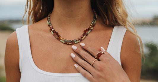 Ambre brut de la mer Baltique + Arc-en-ciel de pierres || Collier