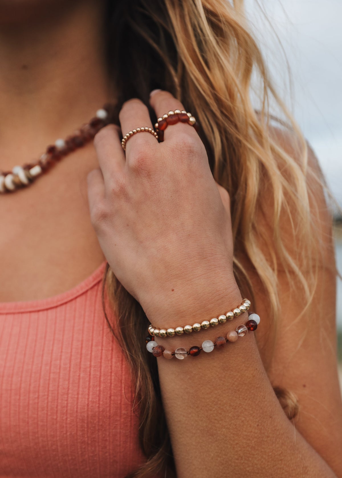 Ambre de la Baltique brut Cognac + Jaspe naturel || Collier