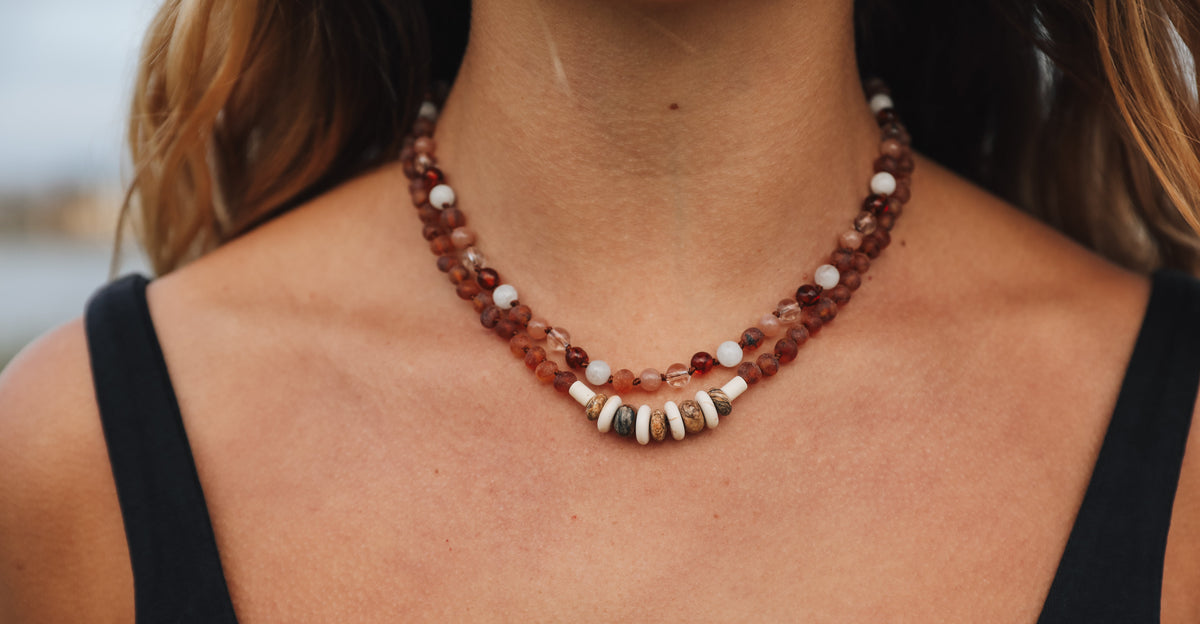 Ambre de la Baltique brut Cognac + Jaspe naturel || Collier