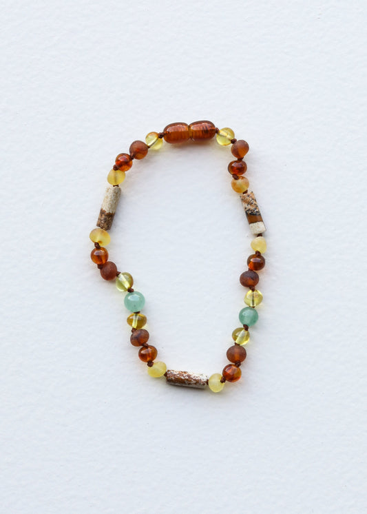 Ambre de la Baltique + Aventurine + Agate Rayée || Cheville ou Bracelet