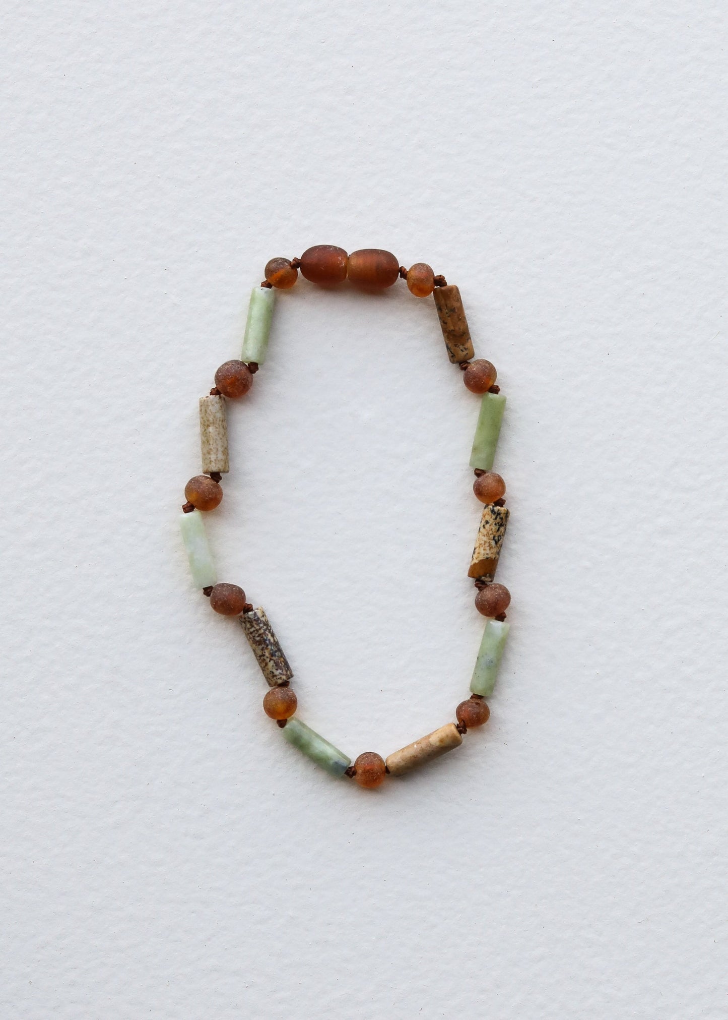 Unbehandelter Cognac Baltischer Bernstein + Grüne Jade + Gestreifter Achat || Fußkettchen oder Armband