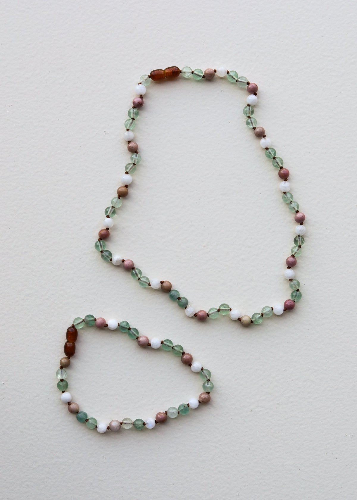 Fluorite + Pierre de Lune + Rhodonite || Collier en Pierres Naturelles