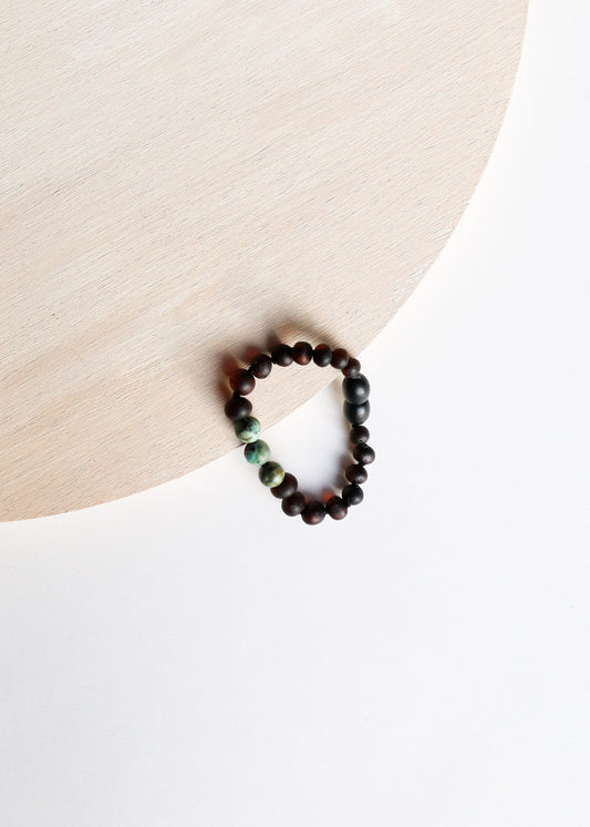 Ambre brut de la Baltique noir + Jaspe turquoise || Bracelet de cheville ou de poignet