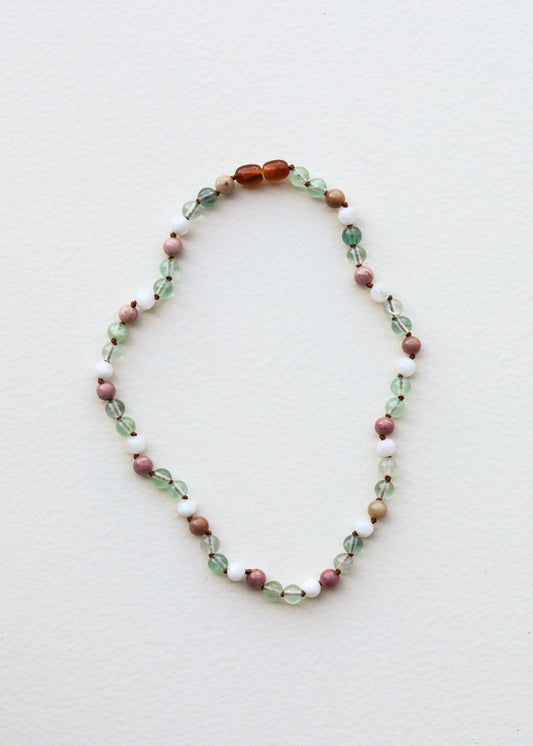 Fluorite + Pierre de Lune + Rhodonite || Collier en Pierres Naturelles