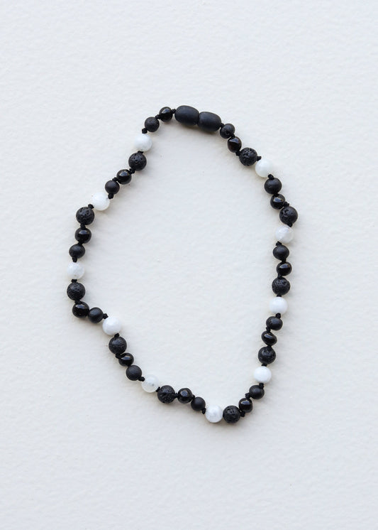 Raw Black Baltic Amber + Moonstone || Necklace