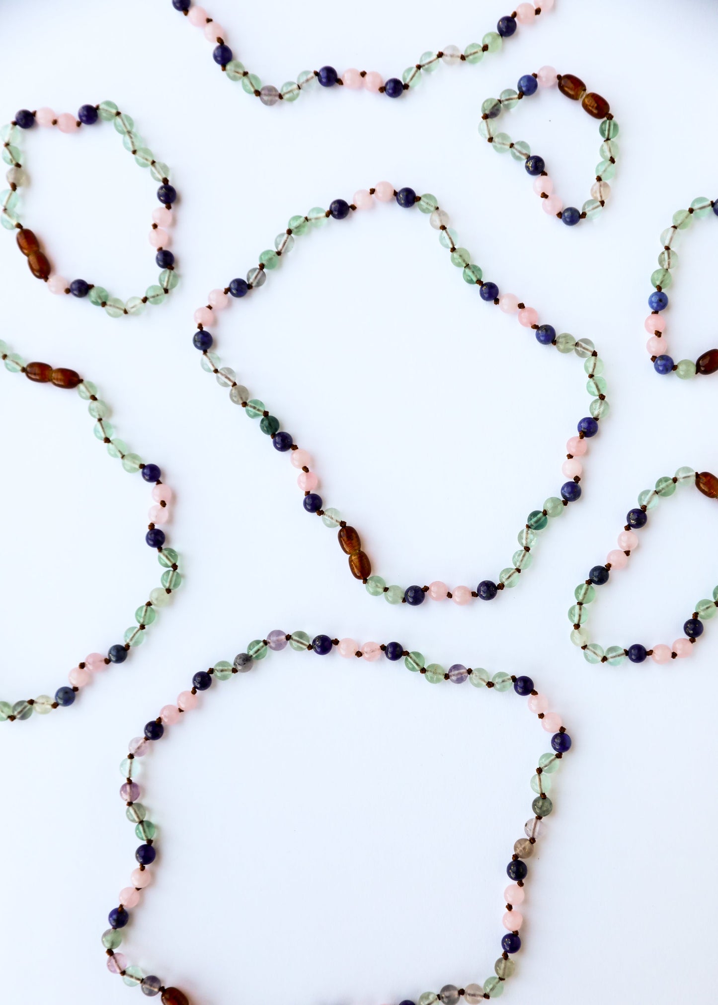 Fluorit + Lapislazuli + Rosenquarz || Edelsteinkette