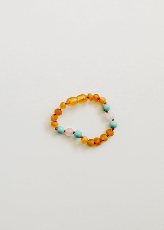 Miel Brut, Ambre de la Baltique et Turquoise Naturelle + Quartz Rose || Bracelet de cheville ou Bracelet