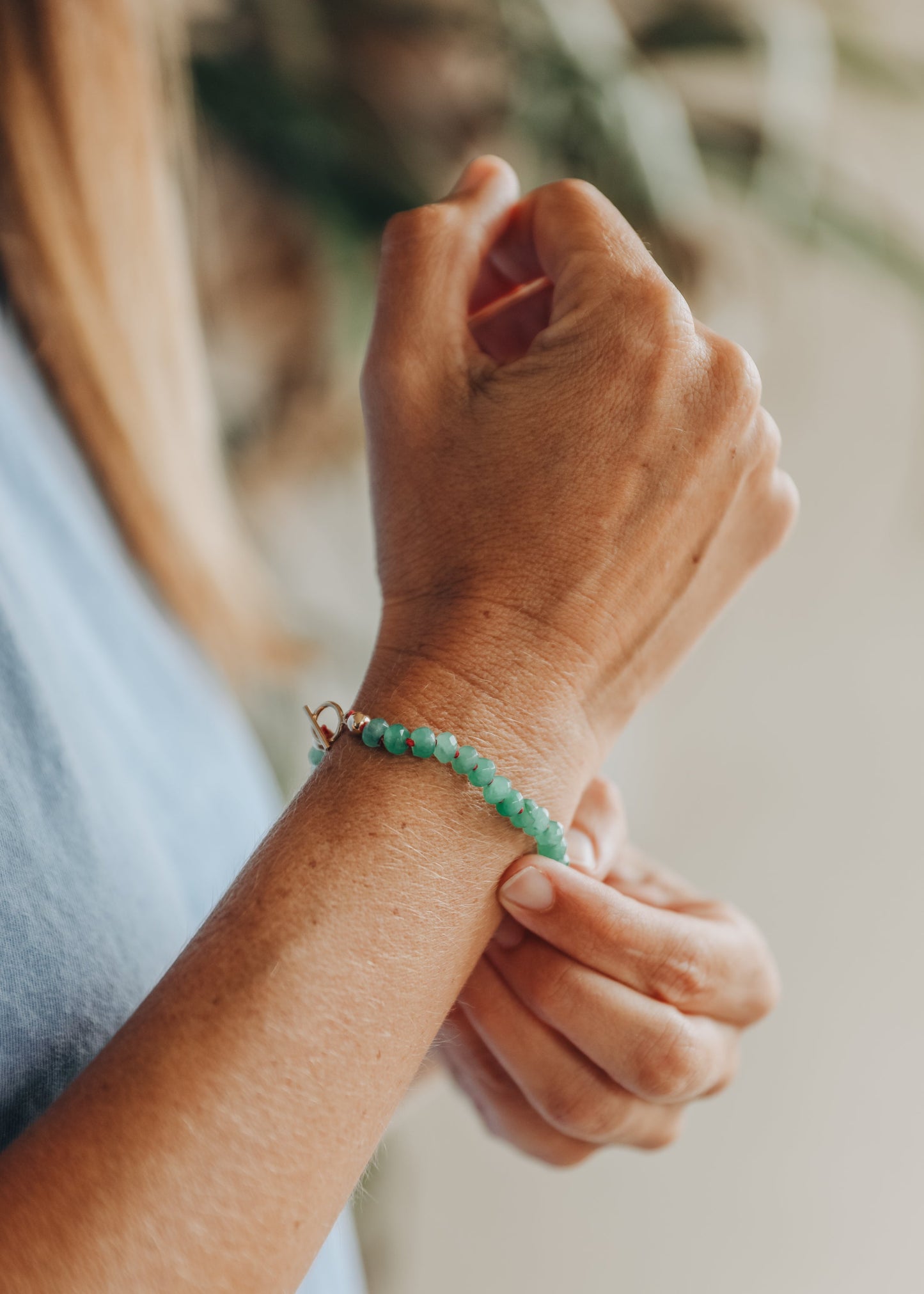 Aventurine Naturelle + Fermoir T bar Or 14K || Bracelet ou Cheville en Pierres Précieuses