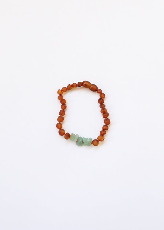 Ambre brut cognac de la Baltique + Aventurine brute || Bracelet de cheville ou de poignet