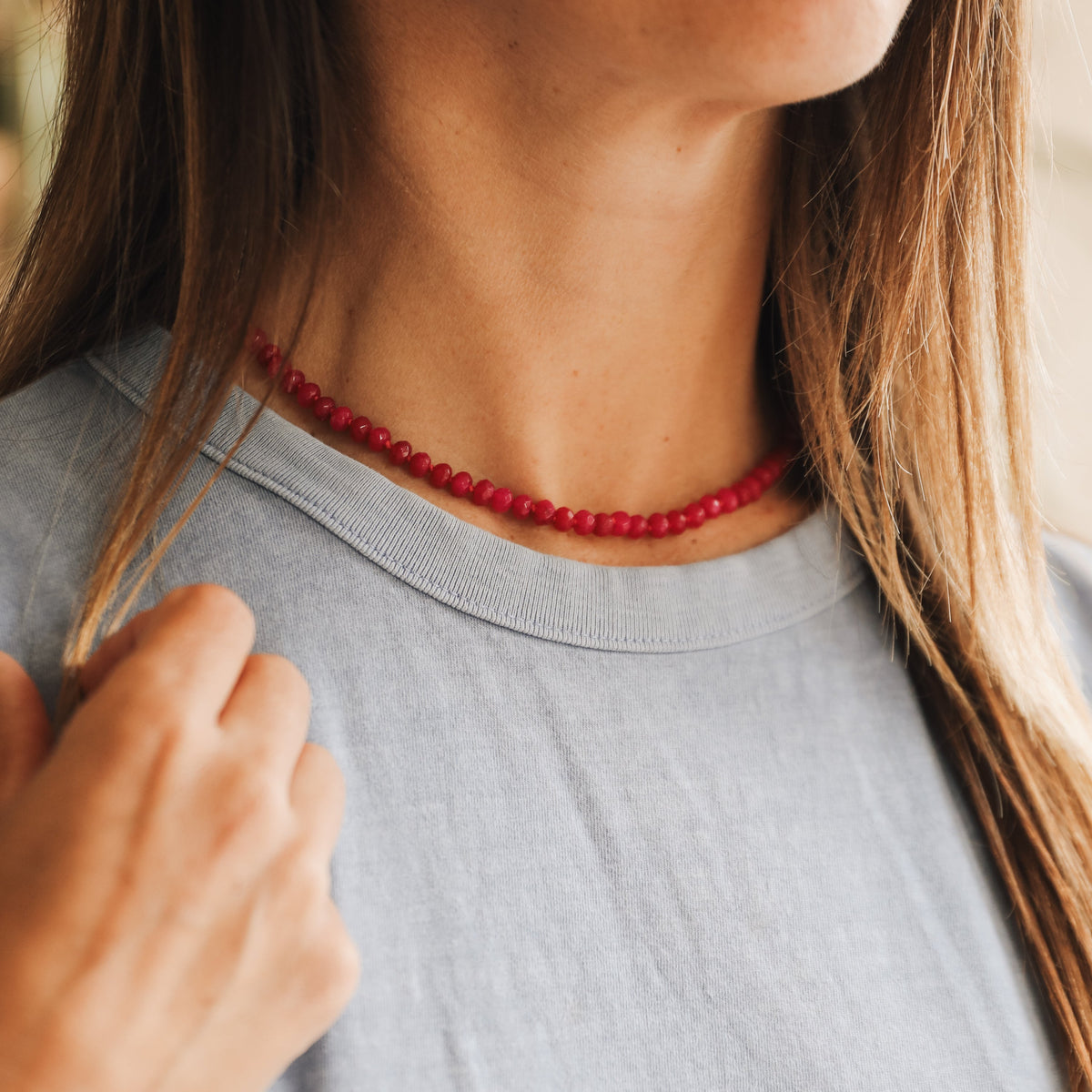 Jade Rose + Fermoir Toggle en Or 14k Rempli || Collier de Pierres Précieuses