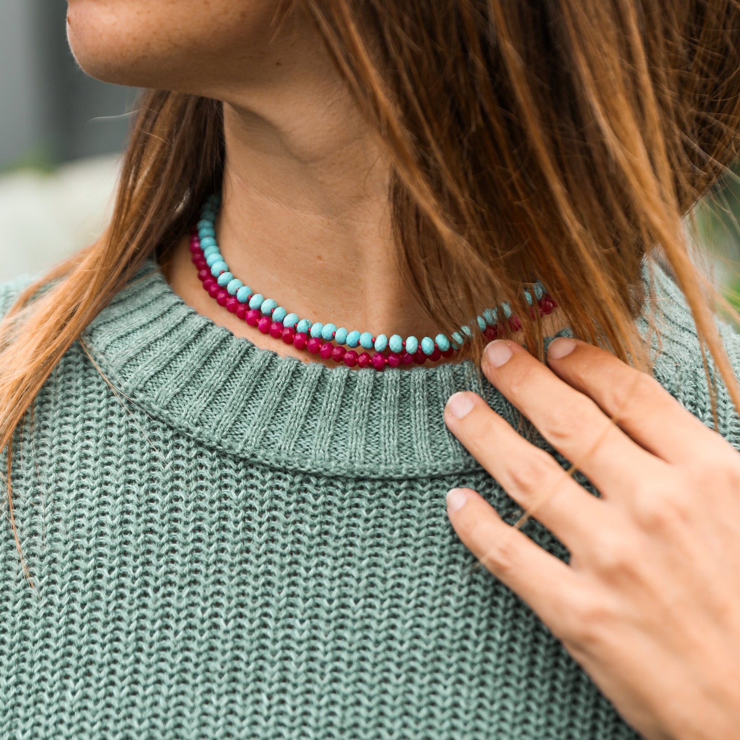 Collier pendentif en turquoise et or 14 carats