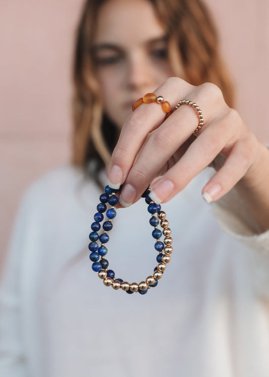 Lapis Lazuli : Bracelets extensibles Perles de soleil + de lune en or rempli 14 carats