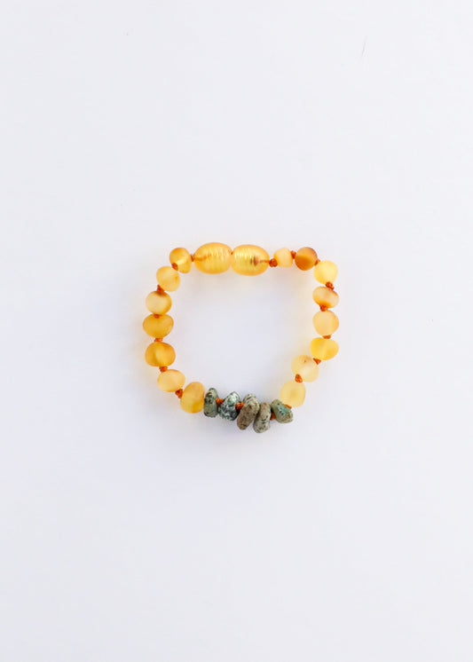 Miel Brut Ambre de la Baltique + Jaspe Turquoise Brut || Bracelet de cheville ou Bracelet