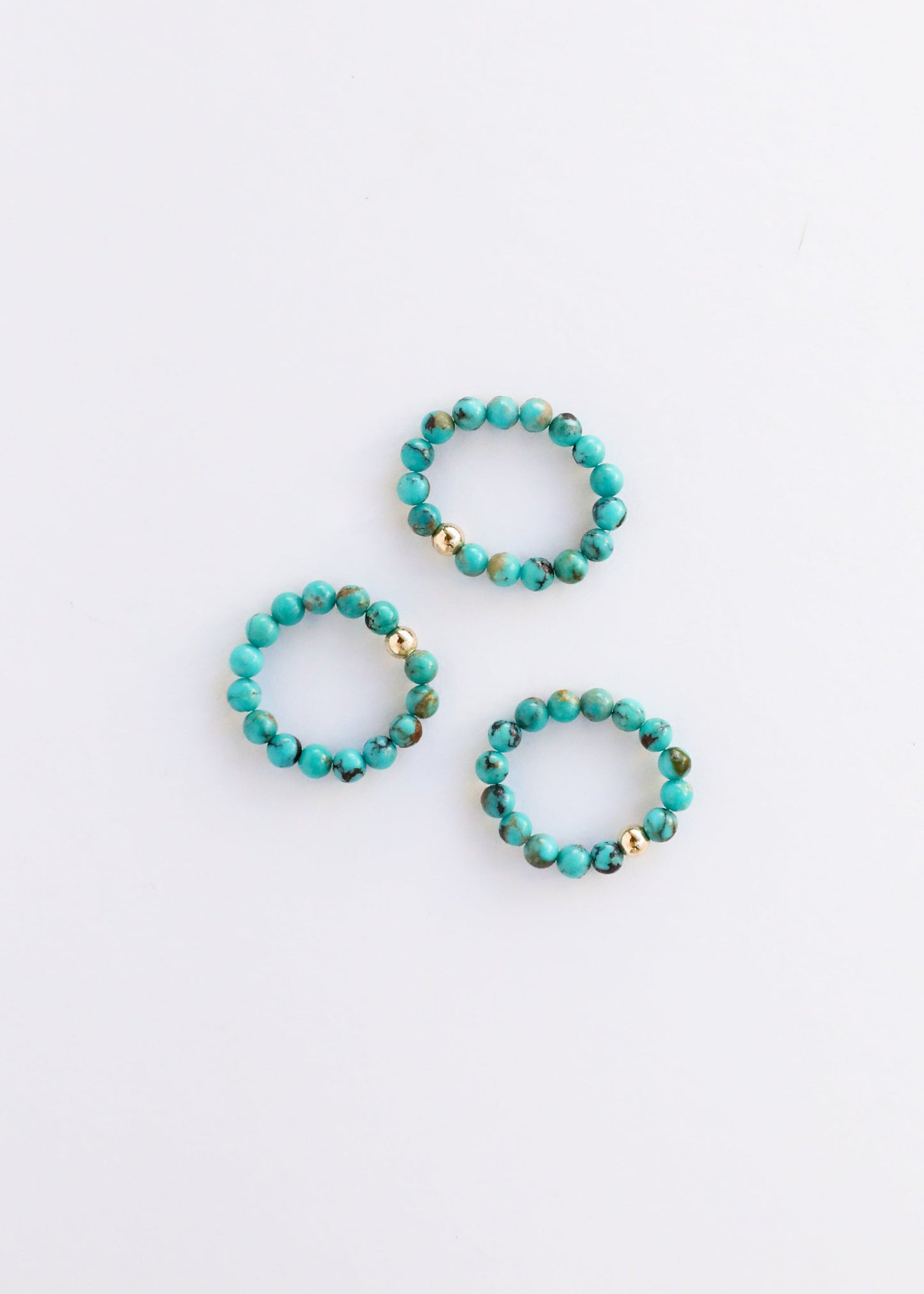 Turquoise Naturelle + Or Rempli 14K + Ambre Miel || Trio de Bagues ||