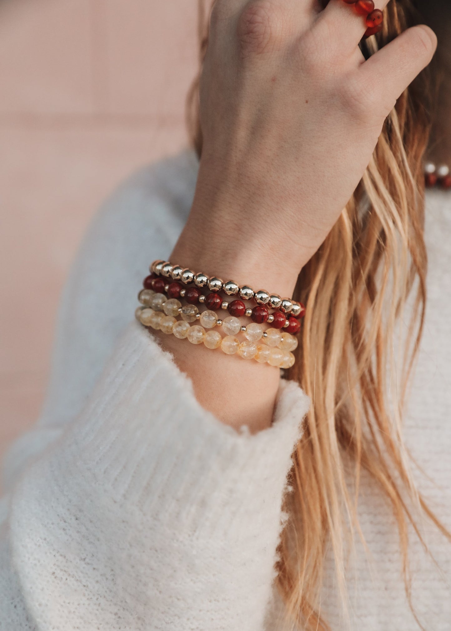 Citrin-Edelstein + 14K Gold Filled Perlen-Stretcharmband