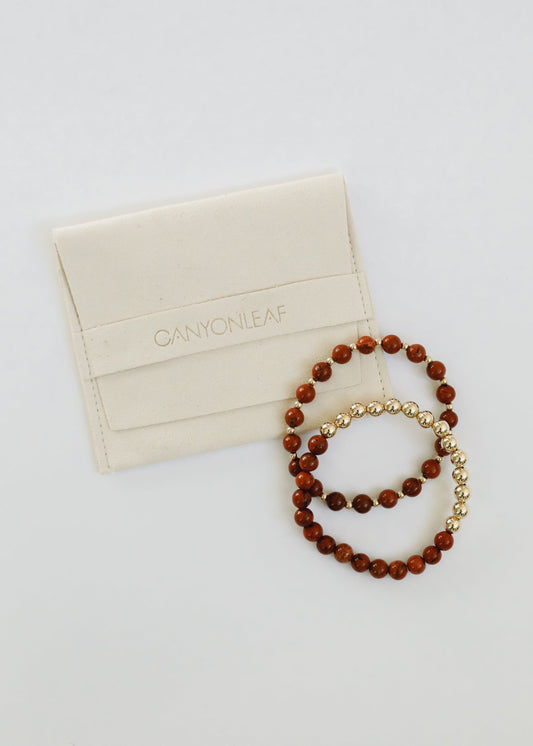 Roter Jaspis : 14 Karat Gold Filled Sonne + Mond || Stretch-Armbänder