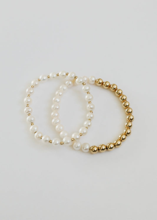 Perle : 14 Karat Gold Filled Sonne + Mond || Stretch-Armbänder