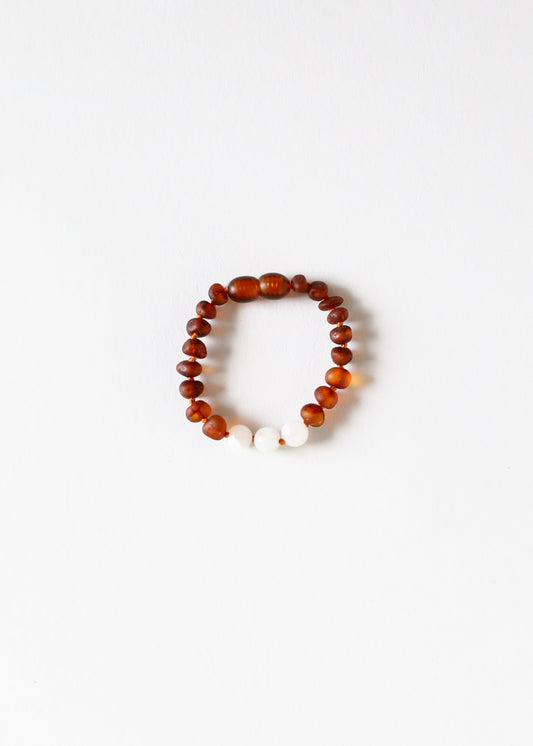 Ambre de la Baltique brut Cognac + Pierre de lune || Chaîne de cheville • Bracelet