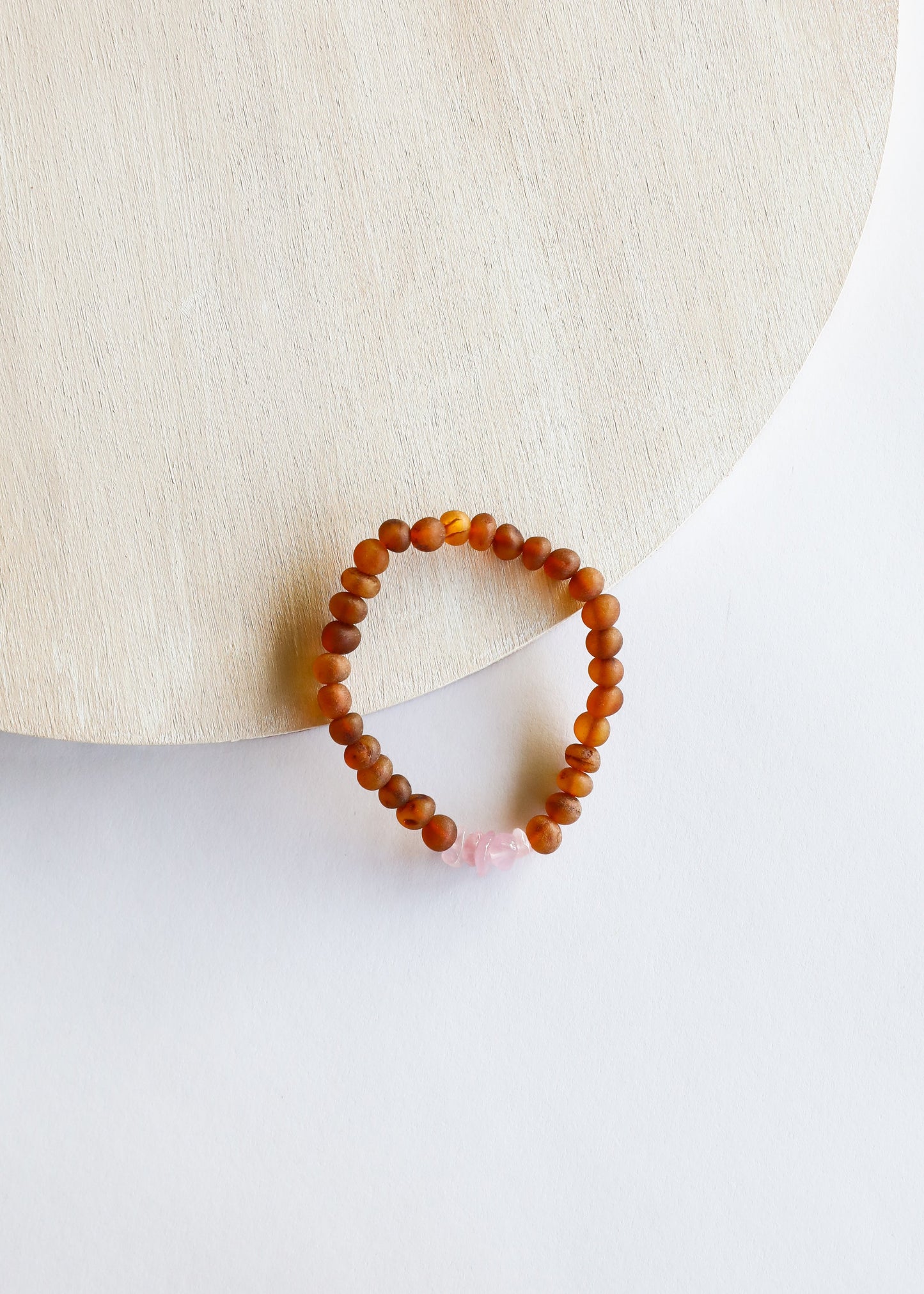 Roh-Cognac Baltischer Bernstein + Roher Rosenquarz || Armband-Set