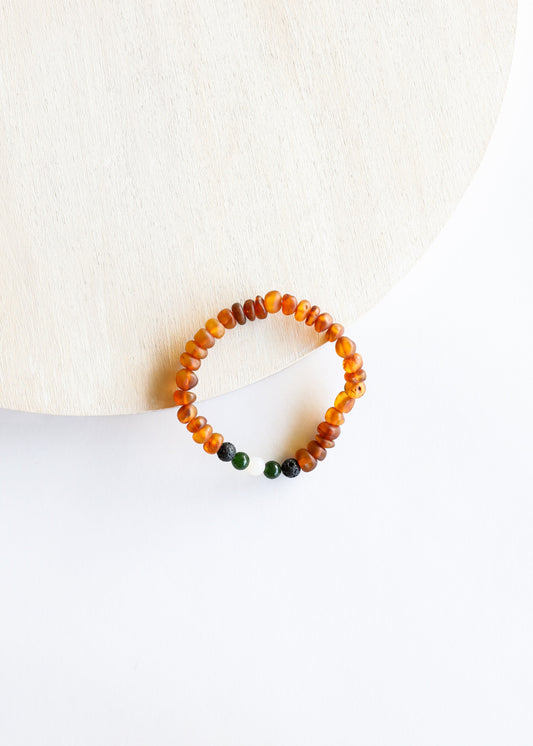Ambre de la Baltique brut Cognac || Lave + Jade + Agate || Bracelet Adulte