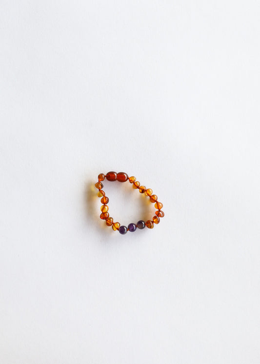 Ambre de la Baltique poli couleur cognac + Améthyste || Bracelet de cheville ou bracelet