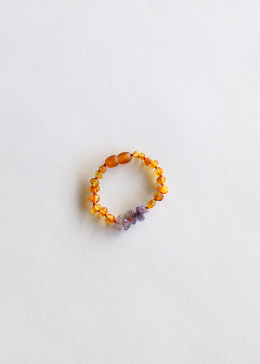 Miel Brut Ambre de la Baltique + Améthyste Brute || Bracelet de cheville ou Bracelet