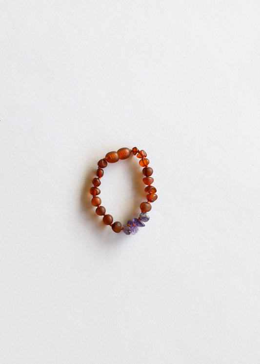 Ambre de la Baltique cognac brut + Améthyste brute || Bracelet de cheville ou bracelet