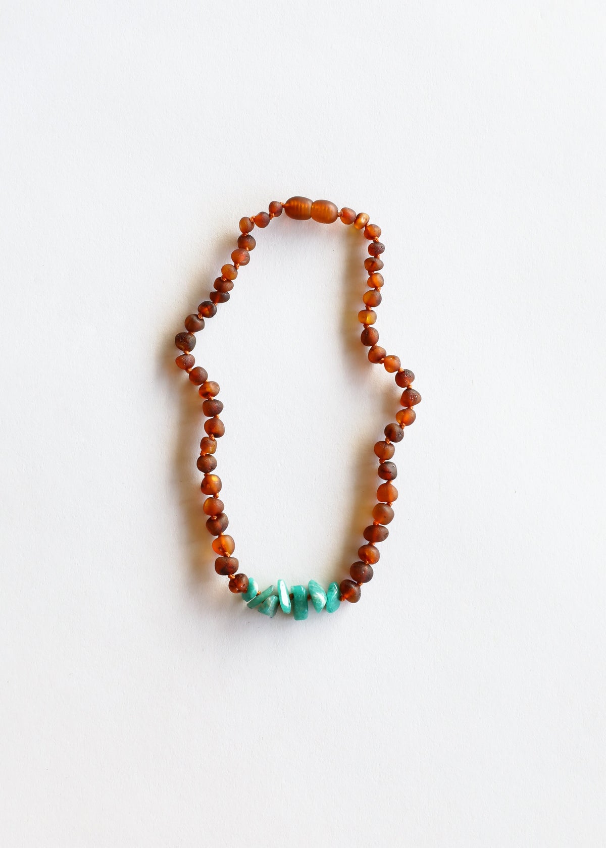 Ambre de la Baltique brut Cognac + Amazonite brute || Collier