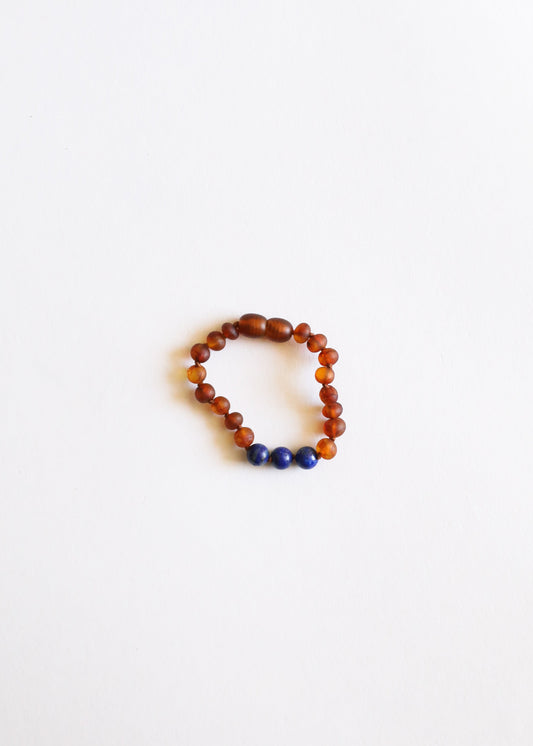 Roh Cognac Baltischer Bernstein + Lapislazuli || Fuß- oder Armkettchen