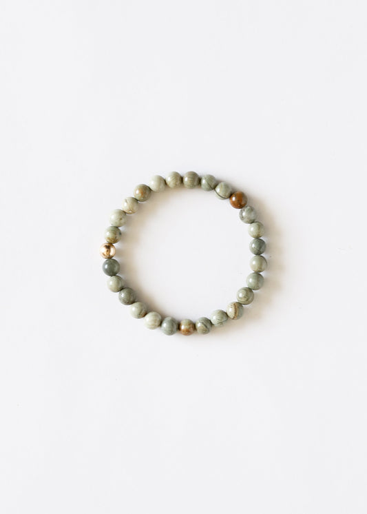 Silberblatt-Jaspis + 14 Karat Gold Filled || Erwachsenenarmband