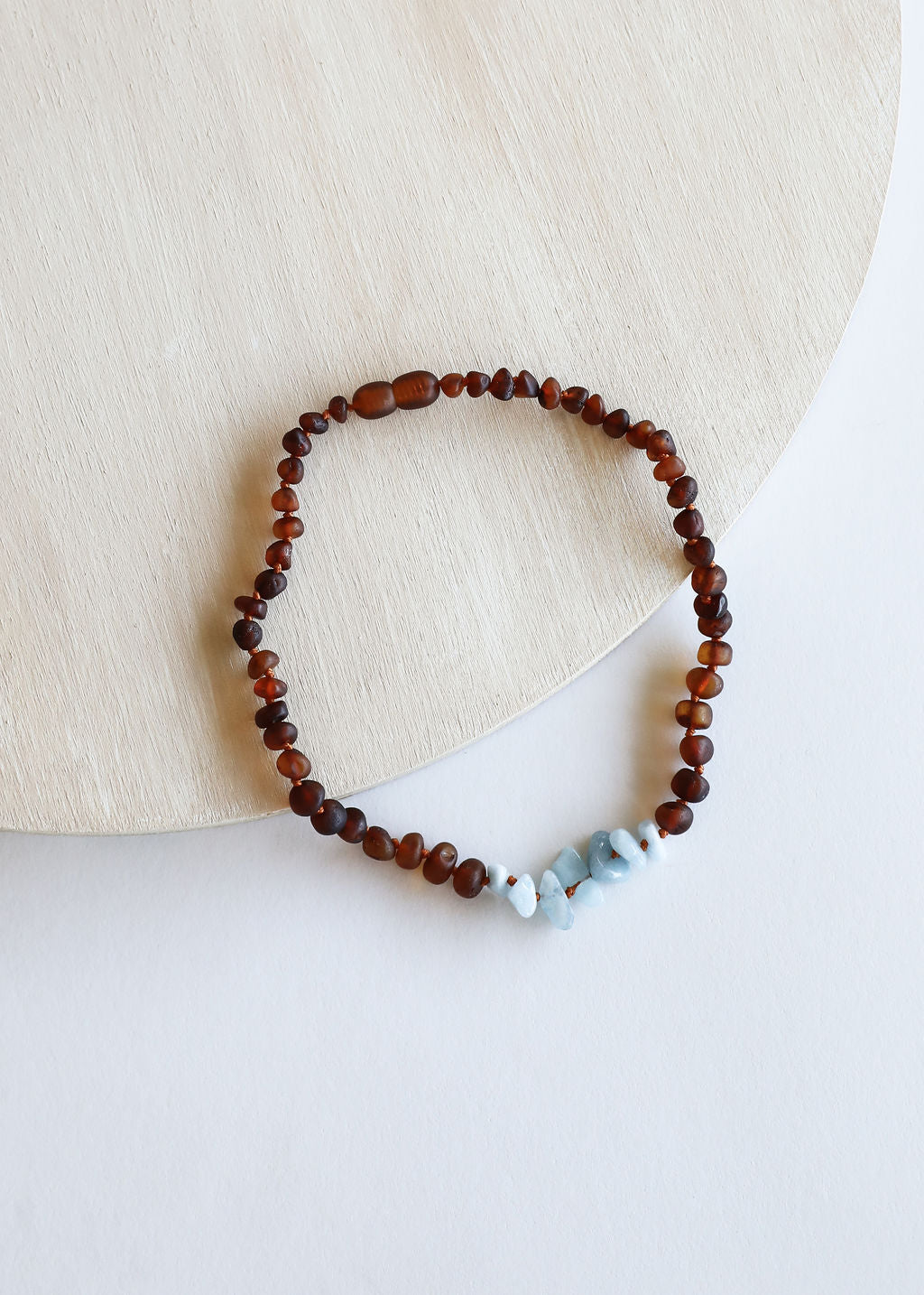 Collier ambre de la Baltique brut + aigue-marine