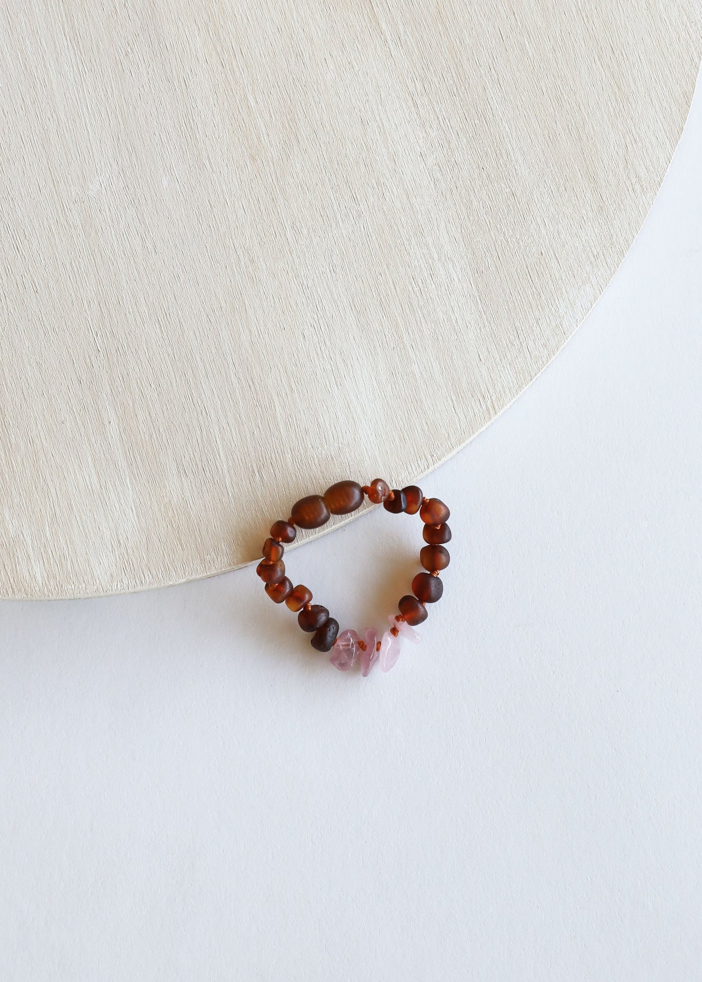 Roh-Cognac Baltischer Bernstein + Roher Rosenquarz || Armband-Set