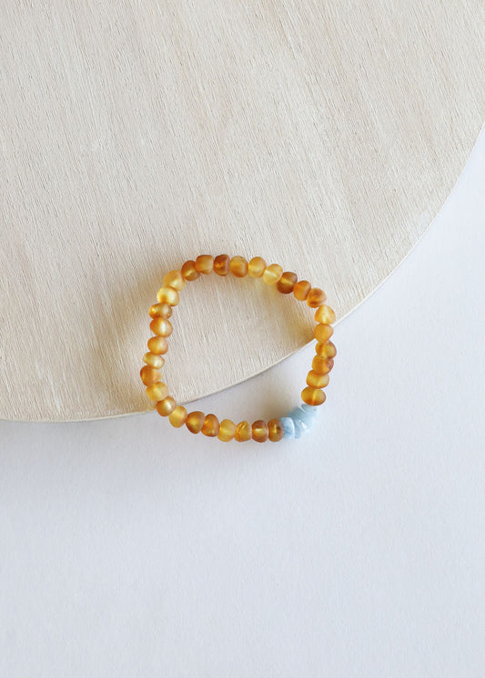Rohhonig Baltischer Bernstein + Aquamarin || Armband für Erwachsene