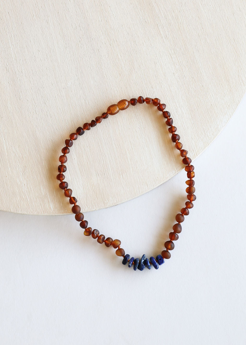 Collier Ambre de la Baltique brut Cognac + Lapis brut