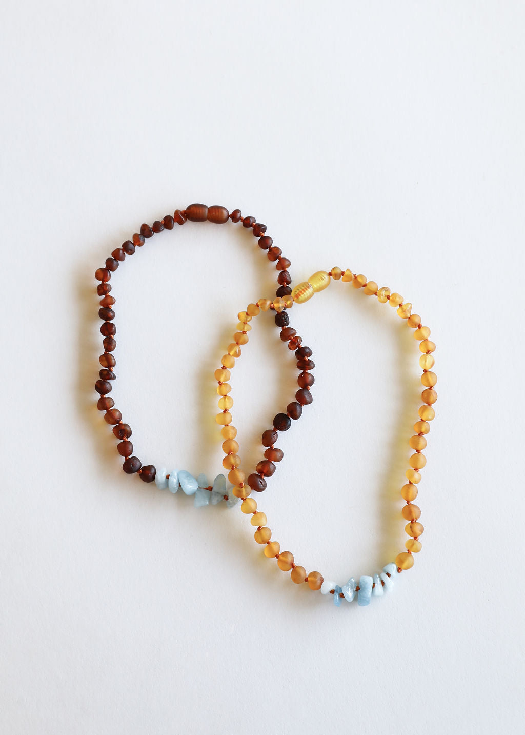 Collier ambre de la Baltique brut + aigue-marine