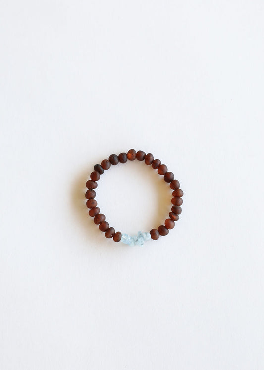Ambre de la Baltique brut Cognac + Aigue-marine || Bracelet adulte