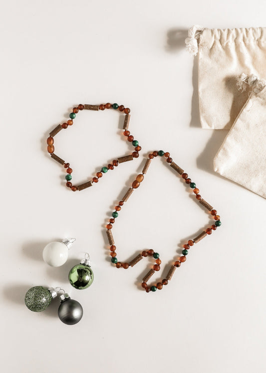 Haselholz + Malachit || Geschenkset || Halsketten
