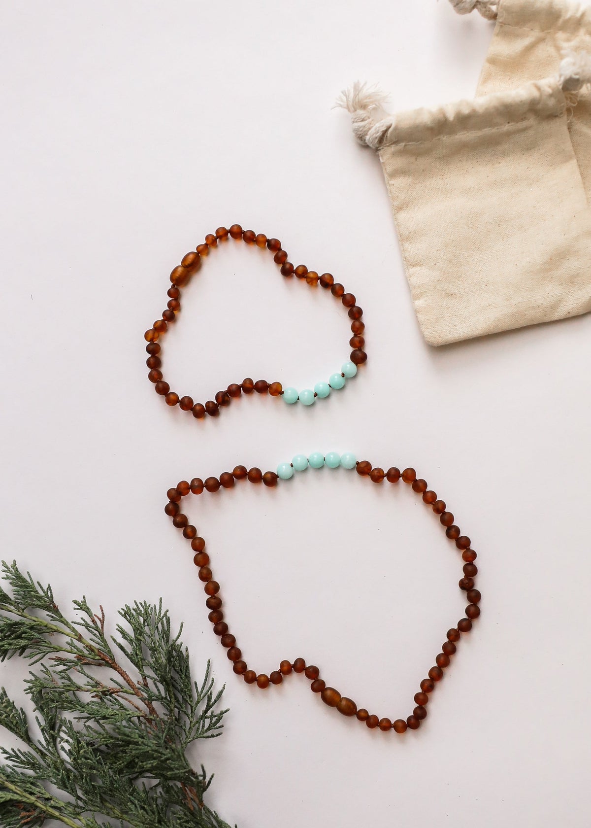 Ambre de la Baltique cognac brut + Amazonite || Parure collier