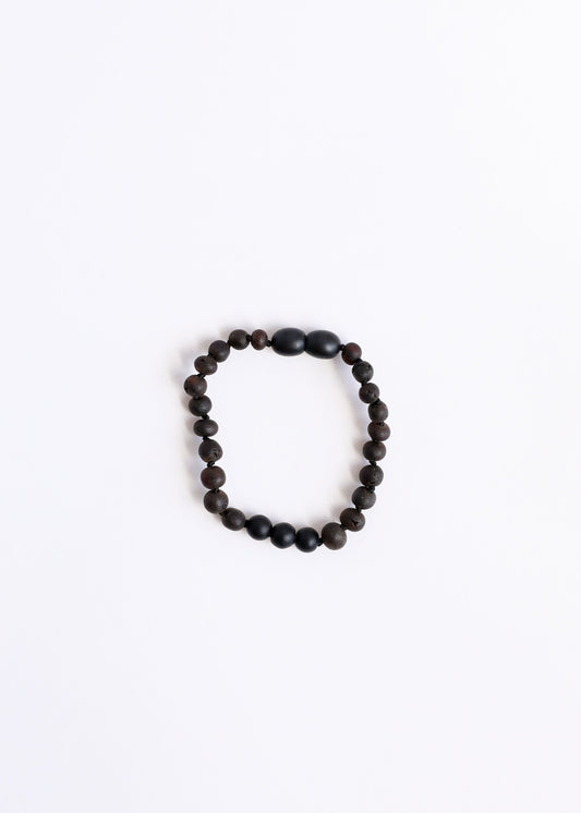 Ambre Baltique noir brut + Shungite || Bracelet de cheville ou de poignet
