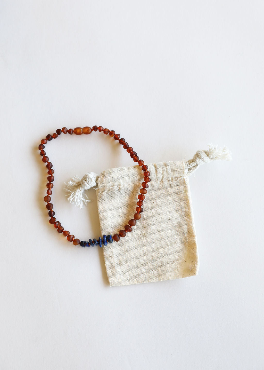 Collier Ambre de la Baltique brut Cognac + Lapis brut