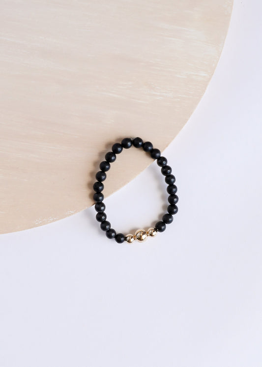 Trio de bracelets extensibles pour adulte en Shungite pure et or laminé 14 carats
