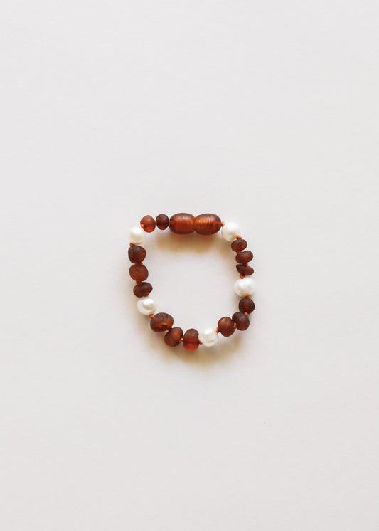 Ambre Baltique Cognac brut + Halo de perles || Bracelet de cheville ou Bracelet