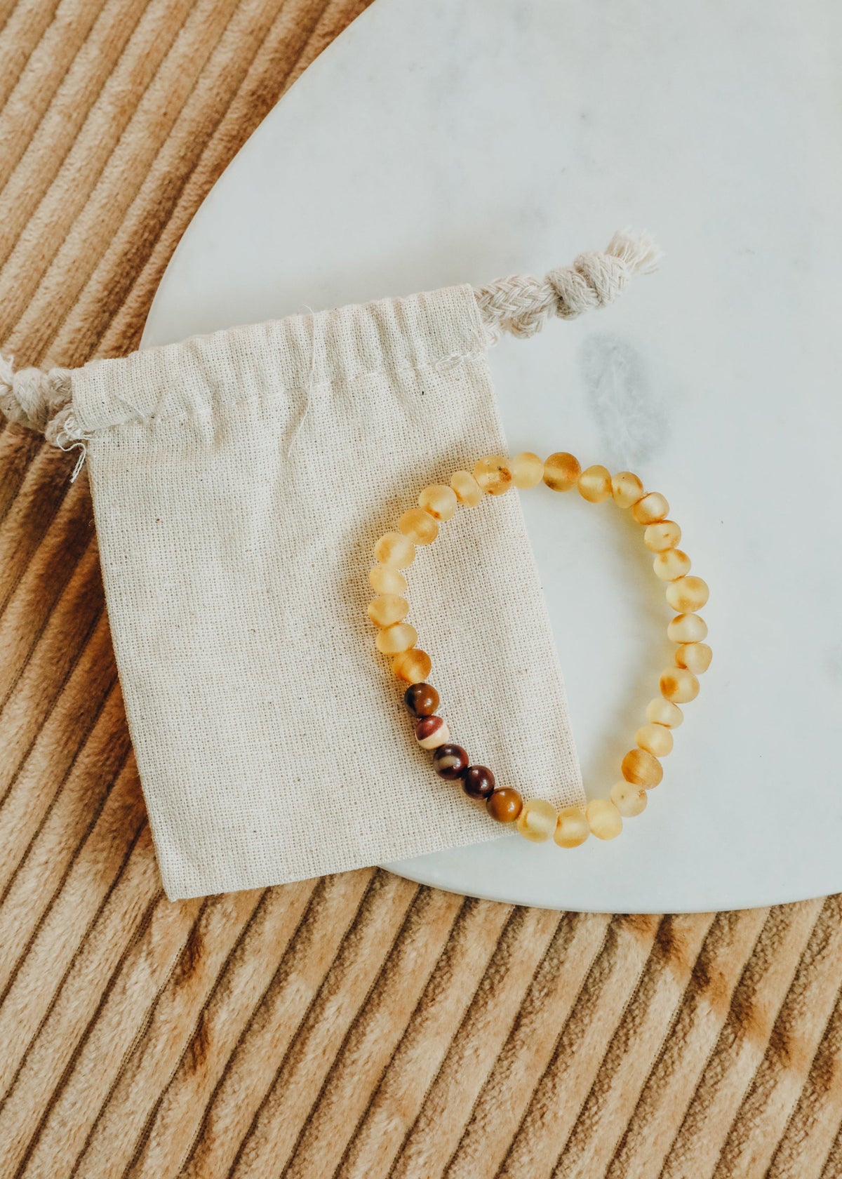 Miel Brut Ambre de la Baltique + Jaspe Mookaïte || Bracelet Adulte