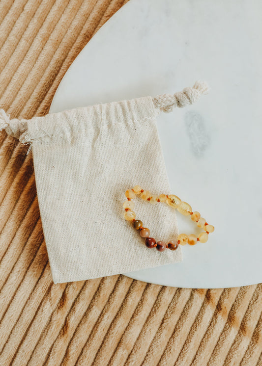 Miel brut Ambre de la Baltique + Jaspe Mookaïte || Bracelet de cheville ou de poignet