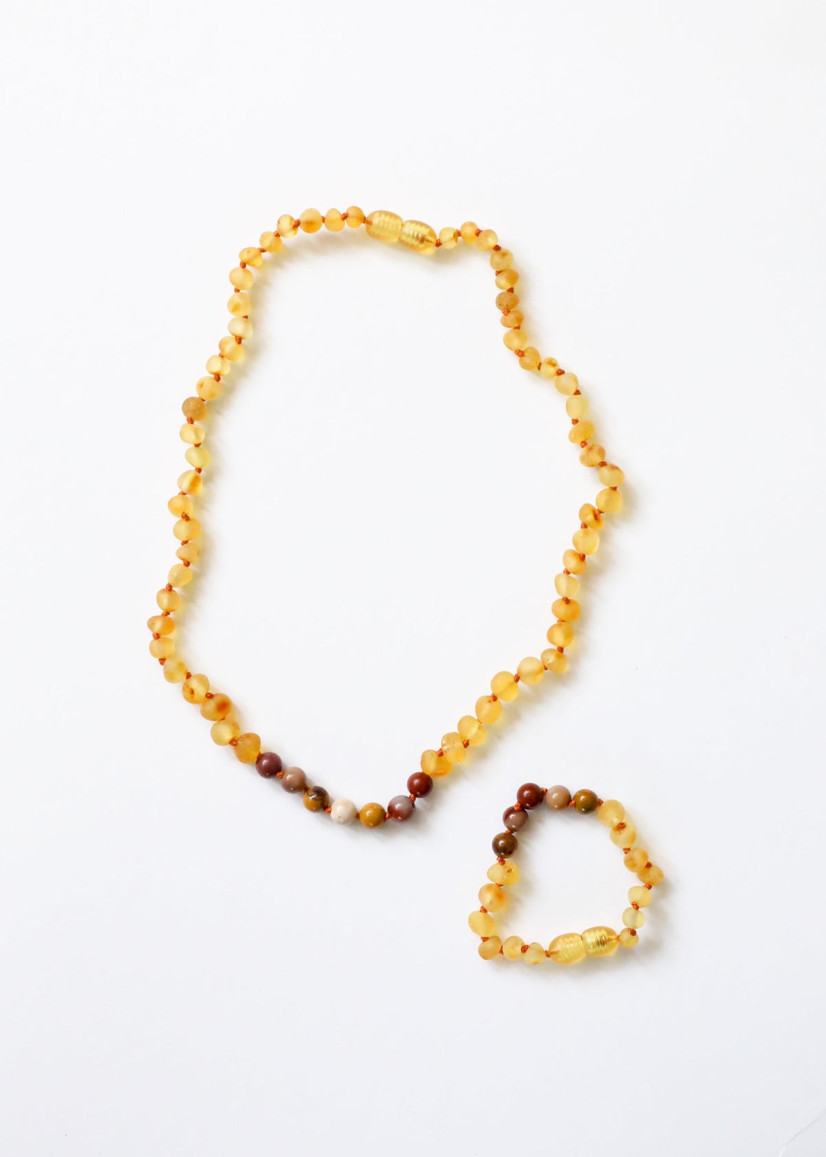Miel brut Ambre de la Baltique + Jaspe mookaïte || Collier
