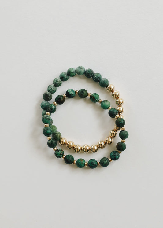 Türkiser Jaspis :14k Goldgefüllte Sonne + Mond || Erwachsenenarmbänder